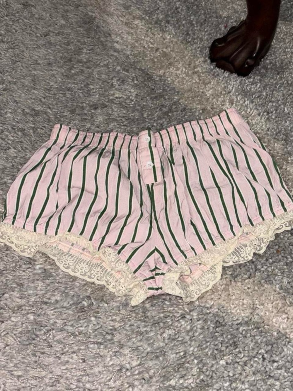 Jaded London Women's Pink & Green Striped Lace-Trim Sleep Shorts